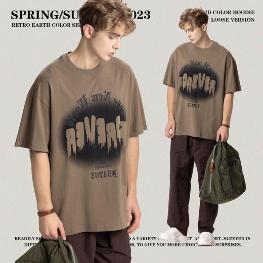 RS男装|2023夏季260克绒面发泡男士宽松潮牌字母百搭休闲短袖t恤 商品图4