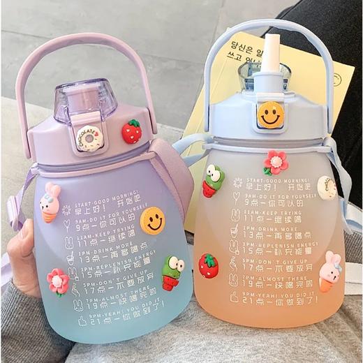 「四款配色！送立体贴」小胖杯磨砂杯 网红运动塑料水杯大容量吸管杯手提肩带水壶1500ml餐饮用具 商品图3