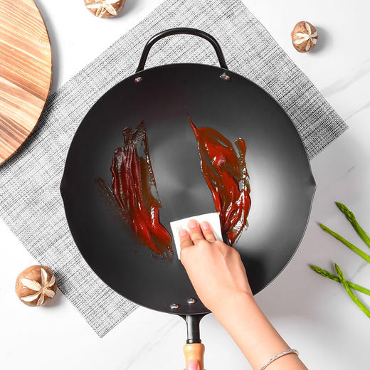 送木盖！prefered窒化极铁炒锅 家用无涂层，燃气灶电磁炉通用 商品图3