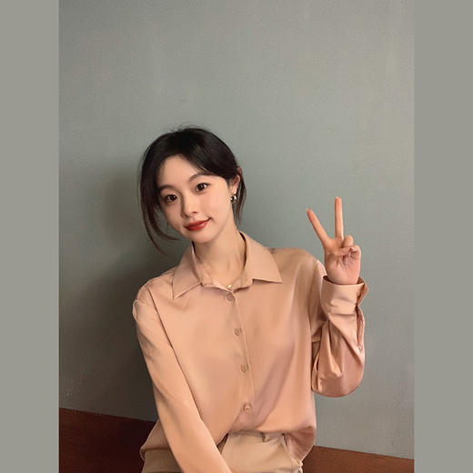 金蘑菇菇【 三醋酸衬衫】设计感小众长袖领带衬衣韩版百搭上衣 商品图0