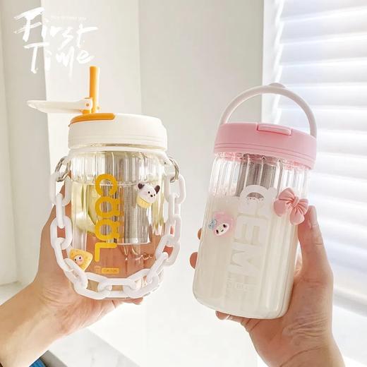 「四款可选！颜值派」吸管杯子ins简约小众韩系塑料杯茶水分离水杯女上班族餐饮用具 商品图2