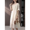 YX【现货七天】文艺V领苎麻连衣裙女2023夏季新款韩版设计感风琴褶显瘦长裙 商品缩略图2