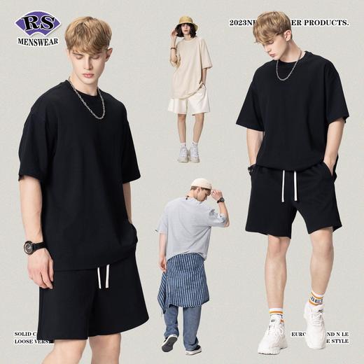 RS男装2023春夏重磅270g纯色短袖欧美大地色宽松潮牌t恤短袖男t恤 商品图3