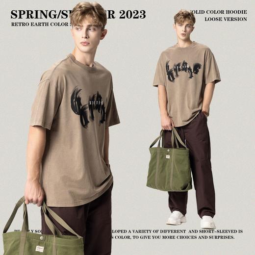 RS男装|2023夏季重磅复古水洗做旧oversize高街潮牌宽松短袖t恤男 商品图1