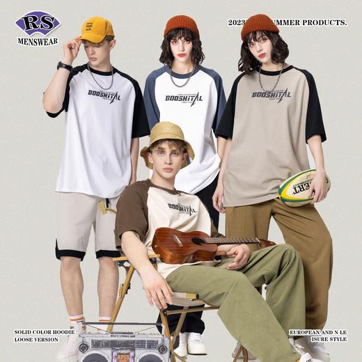 RS男装|2023春夏季270g牛角袖厚板印花撞色短袖简约欧美风潮牌T恤 商品图0