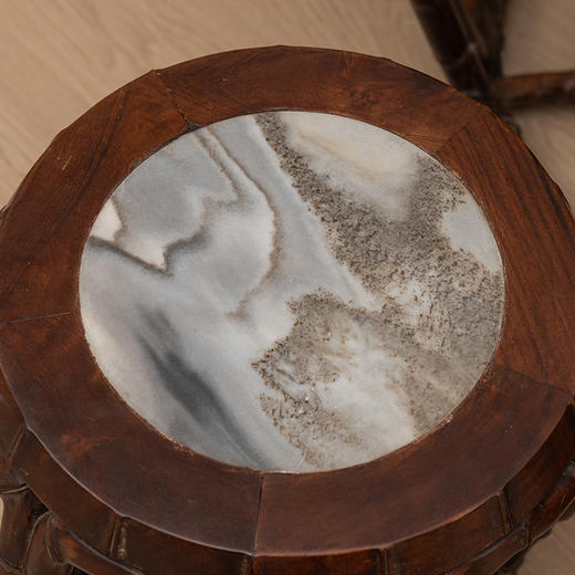 清 红木镶云石竹节工圆台鼓凳成套（一桌五凳） 商品图1