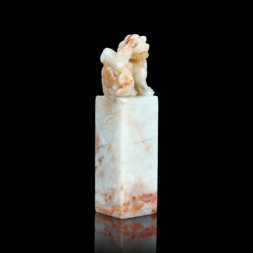 孤品014659:老挝石桃花冻貔貅钮方章-3.5*3.4*13.8cm 商品图0