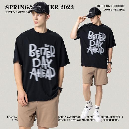 RS男装|2023夏季230g字母网点水印短袖欧美风潮牌复古男女宽松T恤 商品图4