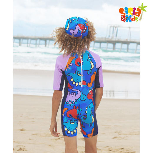 sisia新款儿童泳衣夏季长袖防晒可爱恐龙男童连体泳衣中大童 商品图1