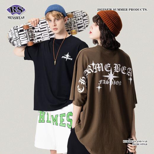 RS男装|2023春夏季270g哥特风字母印花短袖欧美街头潮牌男士T恤衫 商品图0