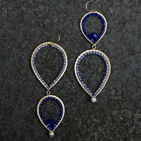蓝色锆石青金石耳环