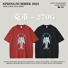 RS男装|270克美式复古水洗做旧天使数码印花宽松男ins潮牌短袖t恤