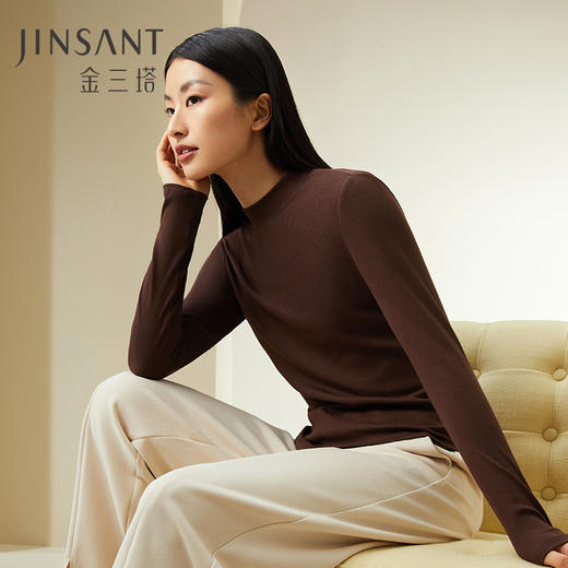 【贴身好温暖】金三塔桑蚕丝螺纹女半高领打底衫保暖上衣新品  NZFDC722 商品图1