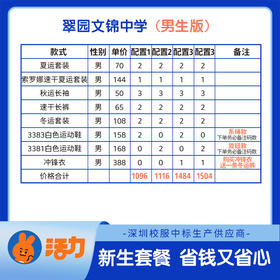 2023深圳市翠园文锦中学新生套餐（男女）附校徽