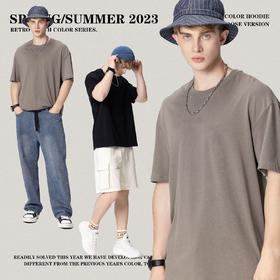 RS男装|2023春夏200g新款可加工纯色短袖欧美大地色宽松潮牌T恤男