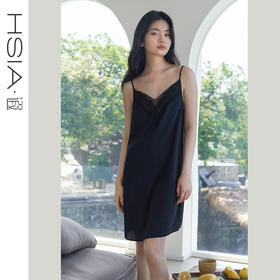遐性感睡裙高品质仿真丝法国缎家居服女前后V领细肩带美背吊带裙