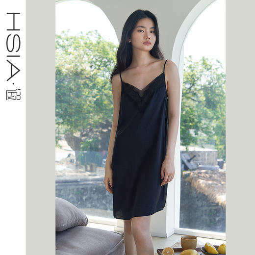遐性感睡裙高品质仿真丝法国缎家居服女前后V领细肩带美背吊带裙 商品图0