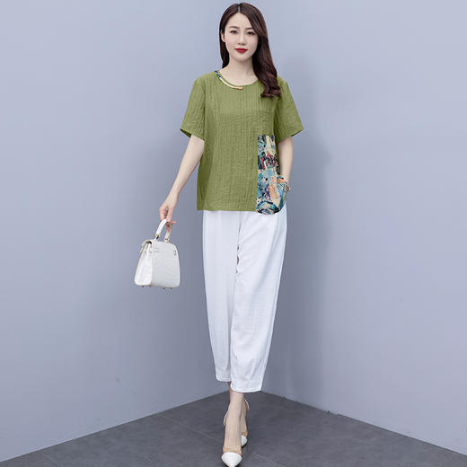 现货时尚套装，女夏装新款气质修身休闲洋气印花垂感裤两件套HR-SLF8137-1-1 商品图4