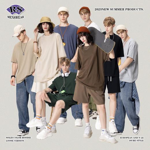 RS男装2023春夏重磅270g纯色短袖欧美大地色宽松潮牌t恤短袖男t恤 商品图0