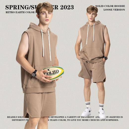 RS男装|2023夏季背心男女纯色连帽无袖T恤个性潮流坎肩休闲情侣款 商品图4