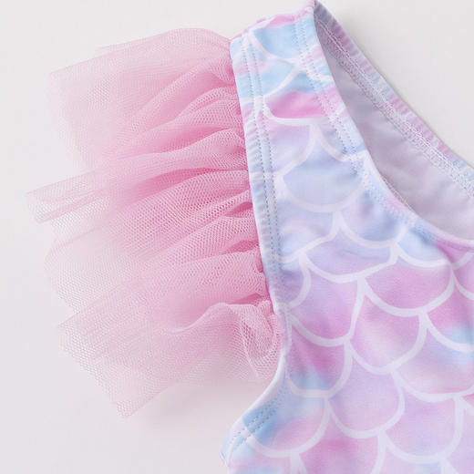 贝贝怡儿童连体泳衣套装女童网纱拼接三角泳衣梦幻美人鱼泳装泳帽232P2549
 商品图4