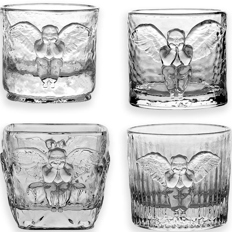 稀奇艺术天使浮雕威士忌冷水洋酒玻璃杯子结婚生日礼品盒装