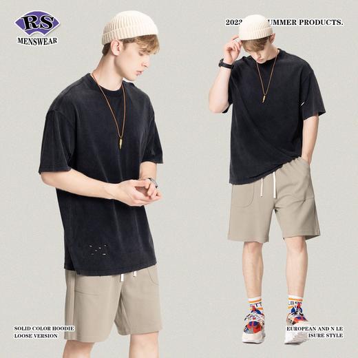 RS男装|2023春夏260g磨破复古水洗做旧t恤短袖高街潮牌短袖男 T恤 商品图1