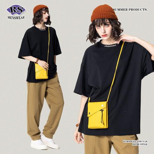 RS男装|2023新款230g螺纹刺绣纯色短袖欧美简约休闲潮牌男士T恤 商品图4