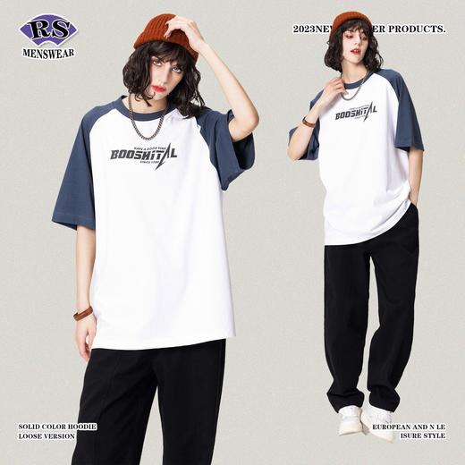RS男装|2023春夏季270g牛角袖厚板印花撞色短袖简约欧美风潮牌T恤 商品图1