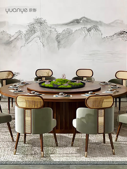 酒店餐桌花摆花高端永生苔藓大圆桌装饰摆设件餐厅转盘中式微景观 商品图3