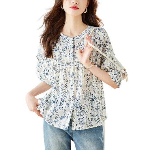 小众百搭，青花瓷小碎花短袖衬衫女装夏新款设计感上衣MJ-35085 商品图4