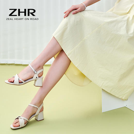 【ZHR】编织凉鞋女2023年夏季新款时尚粗跟外穿罗马中跟仙女风女鞋 商品图1