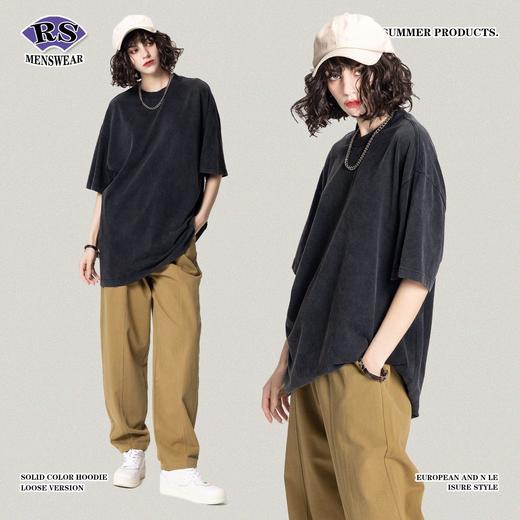 RS男装|2023春夏270g水洗盐炒做旧短袖欧美复古宽松潮牌T恤男跨境 商品图4