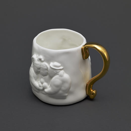 稀奇艺术桃园三结义浮雕骨瓷杯创意个性水杯礼品描金把手骨瓷杯 商品图2