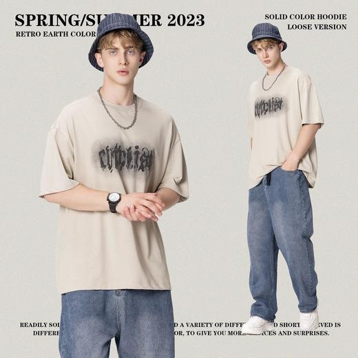 RS男装2023夏季日常休闲宽松短袖网眼发泡字母印花潮牌短袖男T恤 商品图1