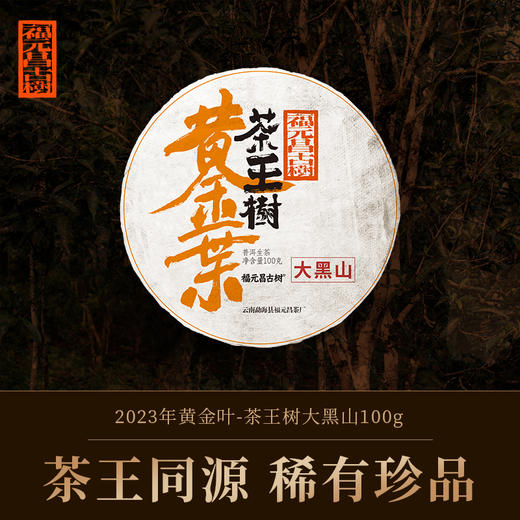 【福元昌古树】2023年大黑山一类茶王树黄金叶100g生饼 商品图0