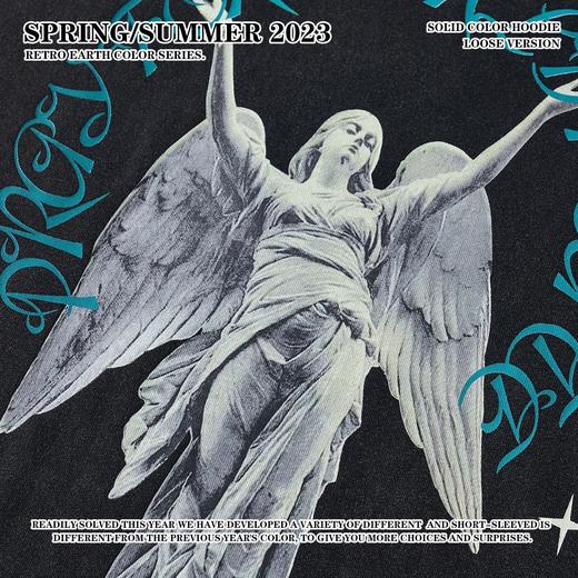 RS男装|270克美式复古水洗做旧天使数码印花宽松男ins潮牌短袖t恤 商品图2