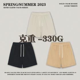 RS男装|2023夏季330g华夫格重磅纯色五分短裤欧美宽松潮牌休闲裤
