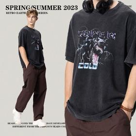 RS男装|2023夏季270克重磅洗水做旧复古潮牌纯棉百搭休闲男士短袖