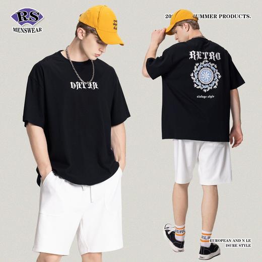 RS男装|2023春夏270g重磅哥特图腾印花短袖复古欧美休闲潮牌T恤男 商品图4