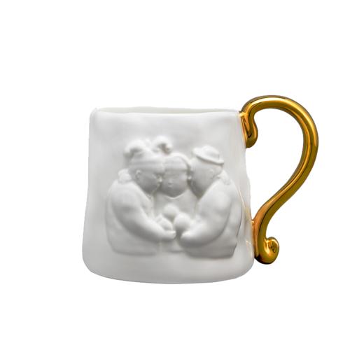 稀奇艺术桃园三结义浮雕骨瓷杯创意个性水杯礼品描金把手骨瓷杯 商品图0