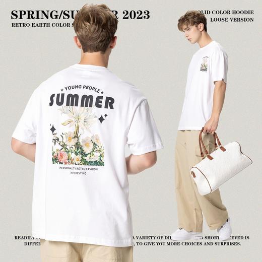 RS男装|2023夏季230g鲜花数码直喷印花短袖复古风欧美潮牌男生T恤 商品图4