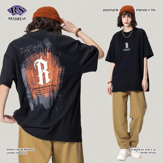 RS男装|2023夏季270g渐变字母数码印花短袖欧美街头复古潮牌T恤男 商品图0