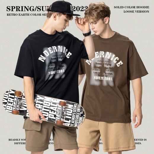 RS男装|2023夏季230克纯棉美式潮牌高街字母网点印花短袖宽松t恤 商品图3