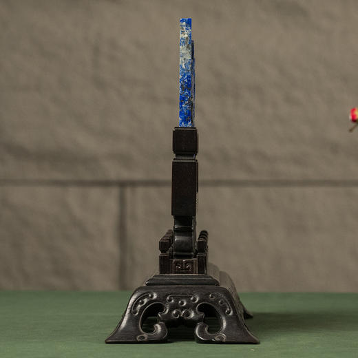 清 紫檀座青金石高浮雕兰花诗文插屏 商品图3