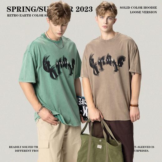 RS男装|2023夏季重磅复古水洗做旧oversize高街潮牌宽松短袖t恤男 商品图0