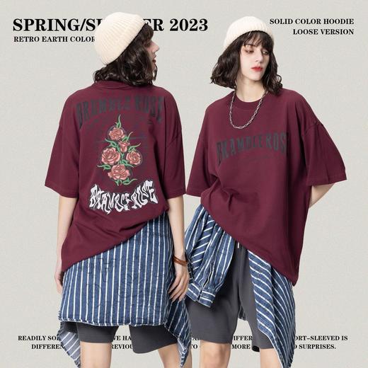 RS男装|2023春夏230g字母玫瑰数码印花短袖欧美街头复古潮牌T恤男 商品图4