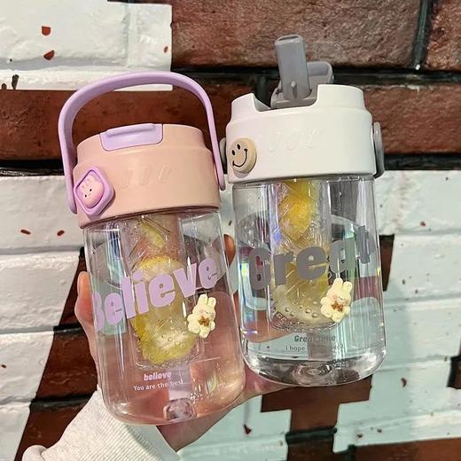 「三款配色」水杯女生颜值便携式咖啡吸管杯夏季新款带茶隔学生可爱杯子餐饮用具 商品图1