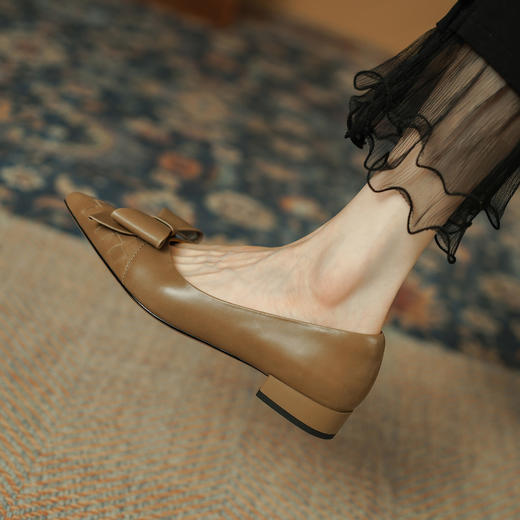 法式优雅，胎牛皮编织尖头蝴蝶结平底单鞋PS1657 商品图11