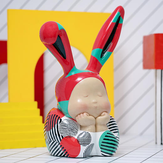 稀奇艺术《兔比比-孟菲斯》可爱卡通家居桌面摆件玻璃钢雕塑礼物 商品图0